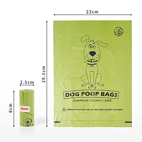 AiTodos® 300pcs Poop Bags, Sturdy and Leak Proof, Poop Bags for Dogs Easy to Carry, Dog Poop Bags Rolls for Outdoor Walks, Mixed PET, Polyethylene(PET)   Corn Starch-Dog Poop Bags-12.5*9 inches, Green