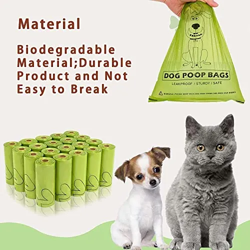 AiTodos® 300pcs Poop Bags, Sturdy and Leak Proof, Poop Bags for Dogs Easy to Carry, Dog Poop Bags Rolls for Outdoor Walks, Mixed PET, Polyethylene(PET)   Corn Starch-Dog Poop Bags-12.5*9 inches, Green