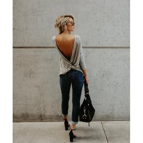 Backless Loose Long Sleeves T-shirt