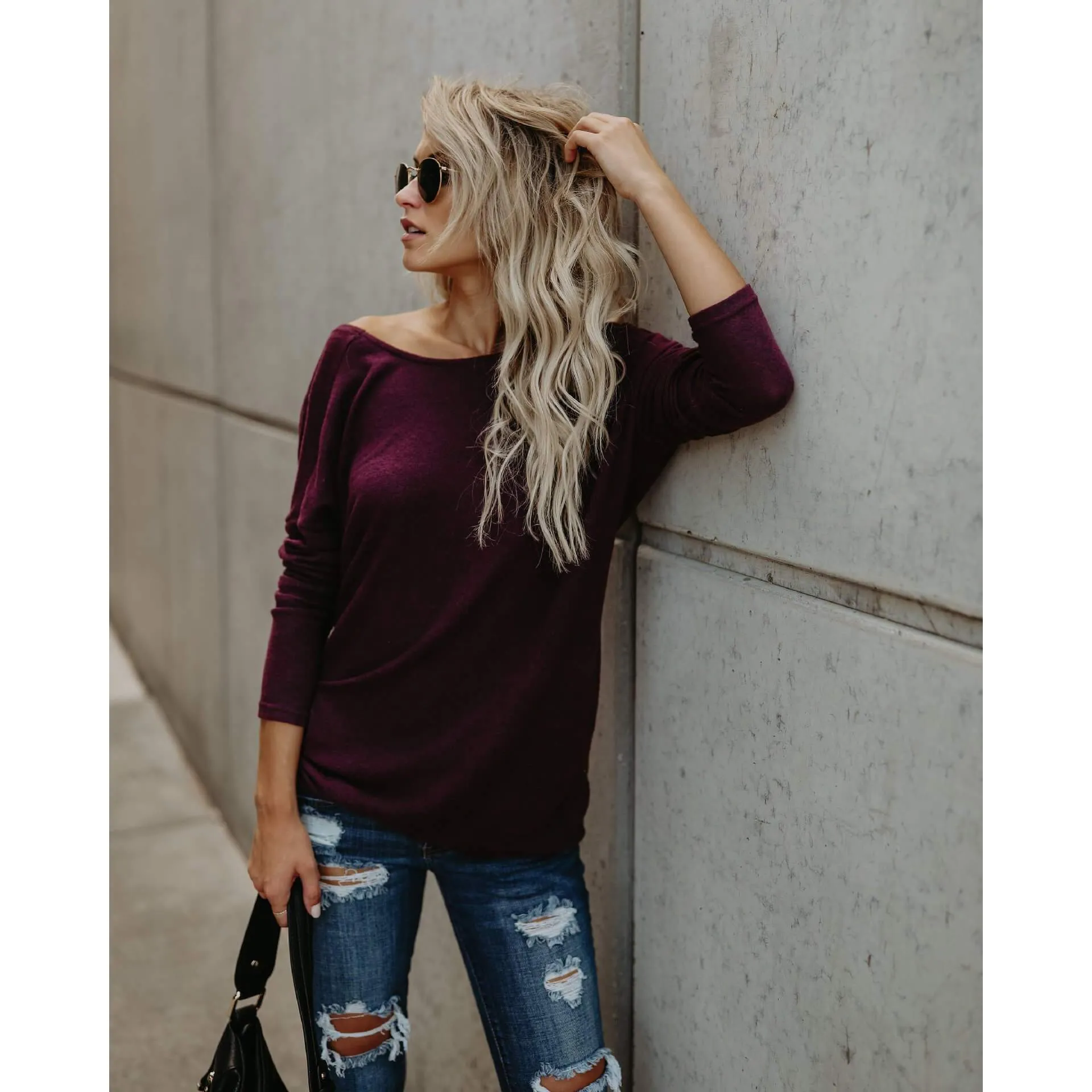 Backless Loose Long Sleeves T-shirt