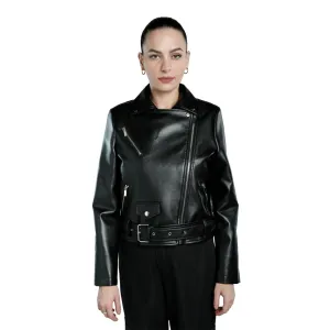 Black Belted PU Biker Jacket