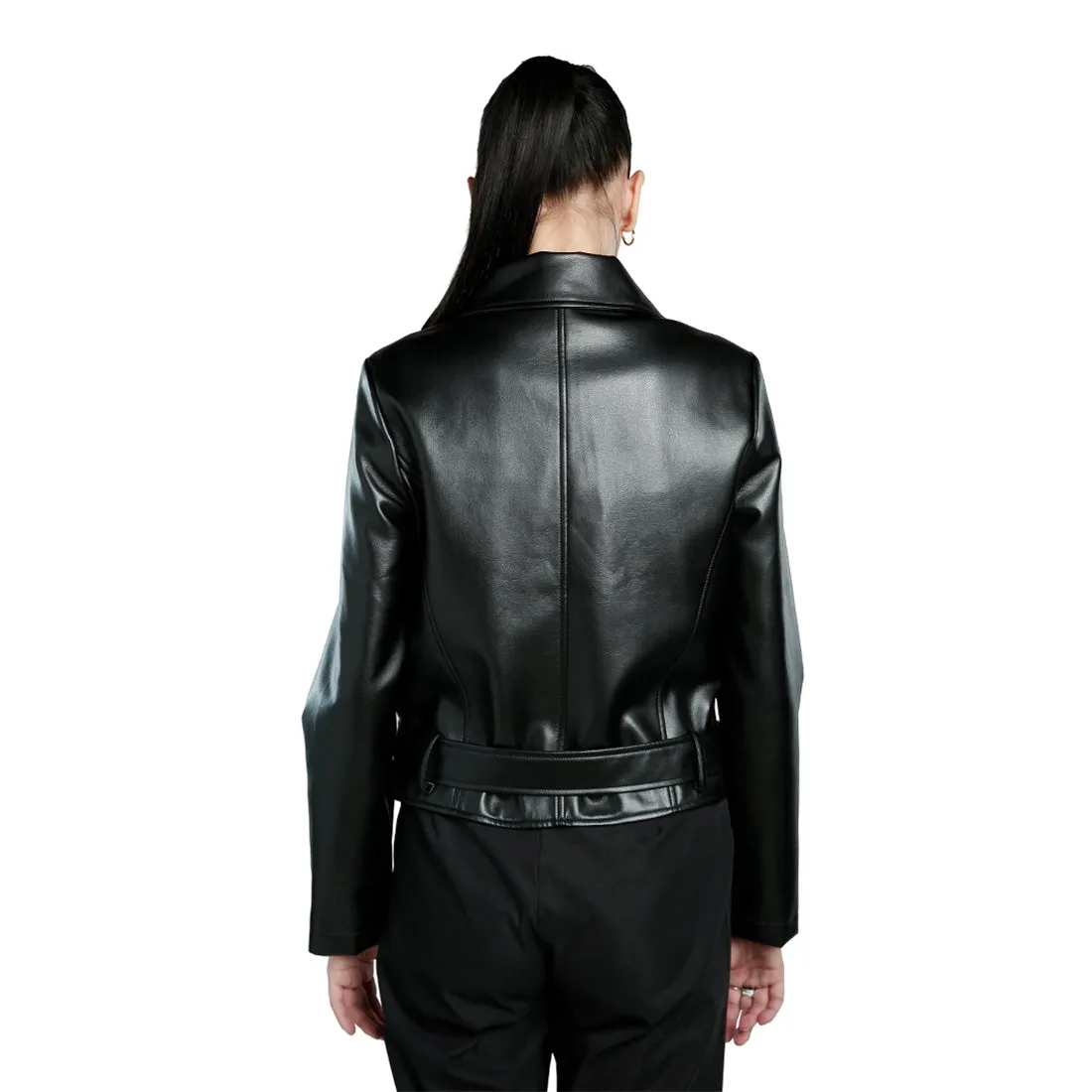 Black Belted PU Biker Jacket