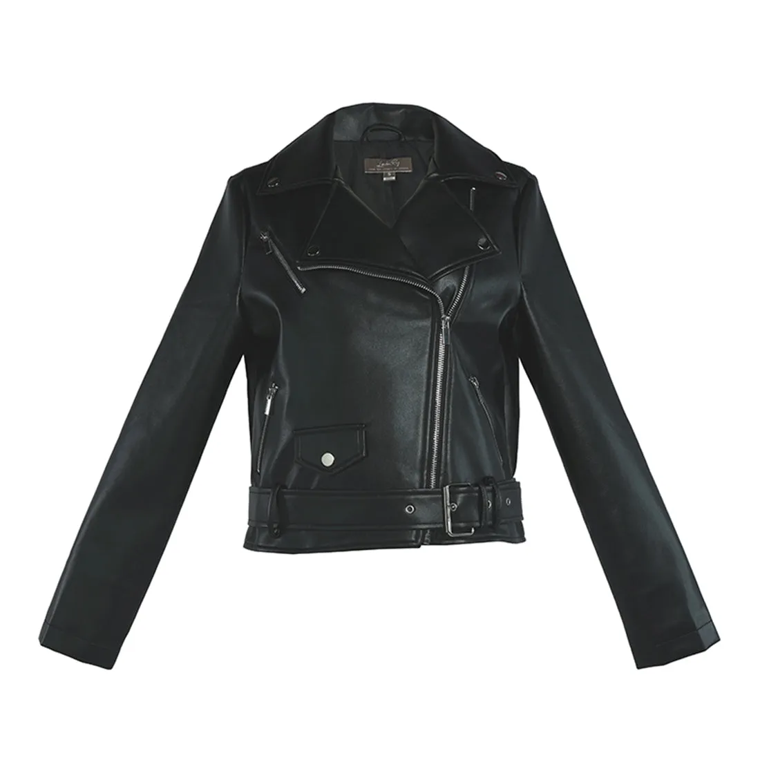 Black Belted PU Biker Jacket