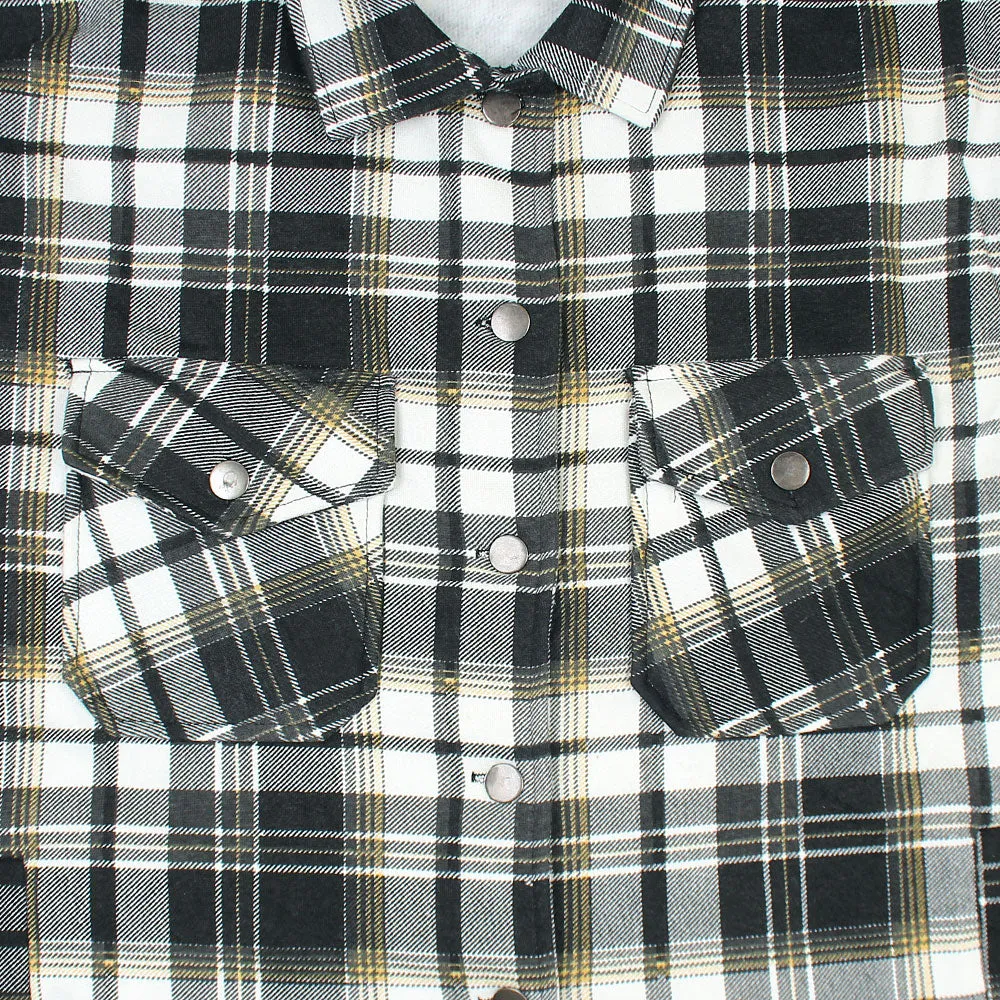 Black White Check Shacket For Women-2490