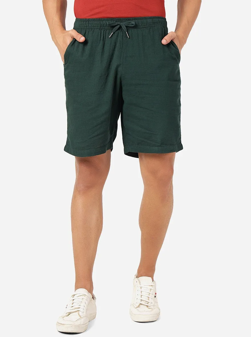 Bottle Green Solid Slim Fit Shorts | JadeBlue