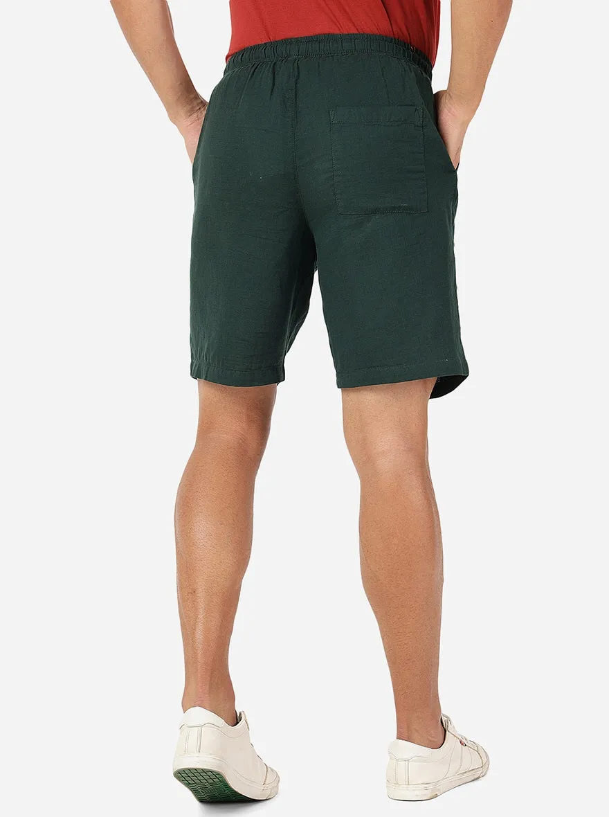 Bottle Green Solid Slim Fit Shorts | JadeBlue