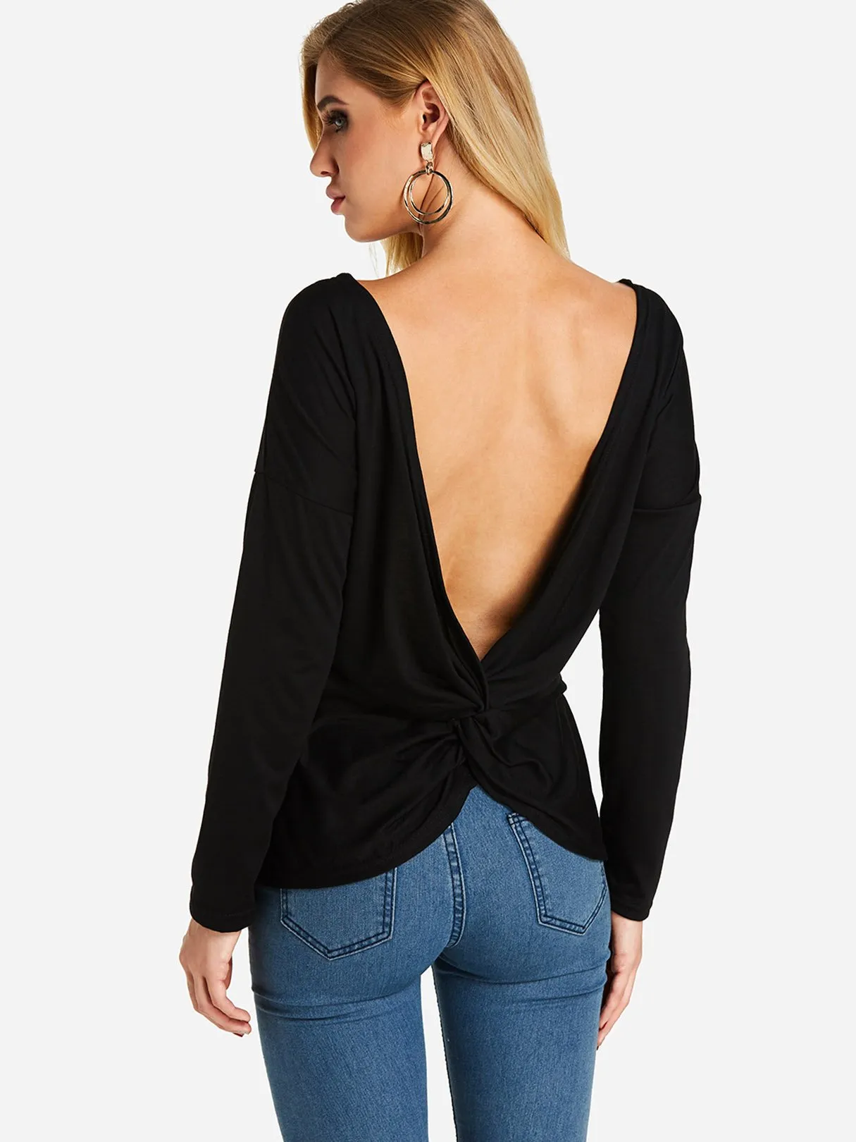 Custom Crew Neck Plain Backless Long Sleeve T-Shirts