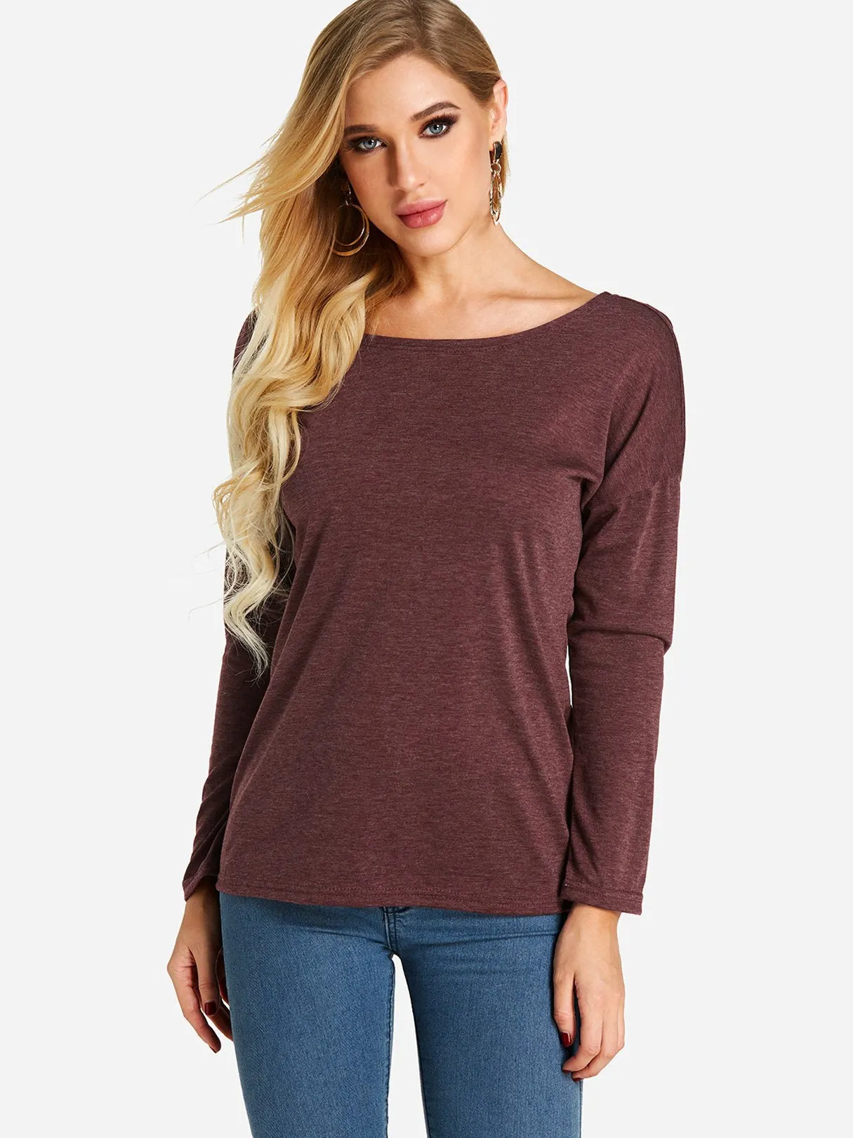 Custom Crew Neck Plain Backless Long Sleeve T-Shirts