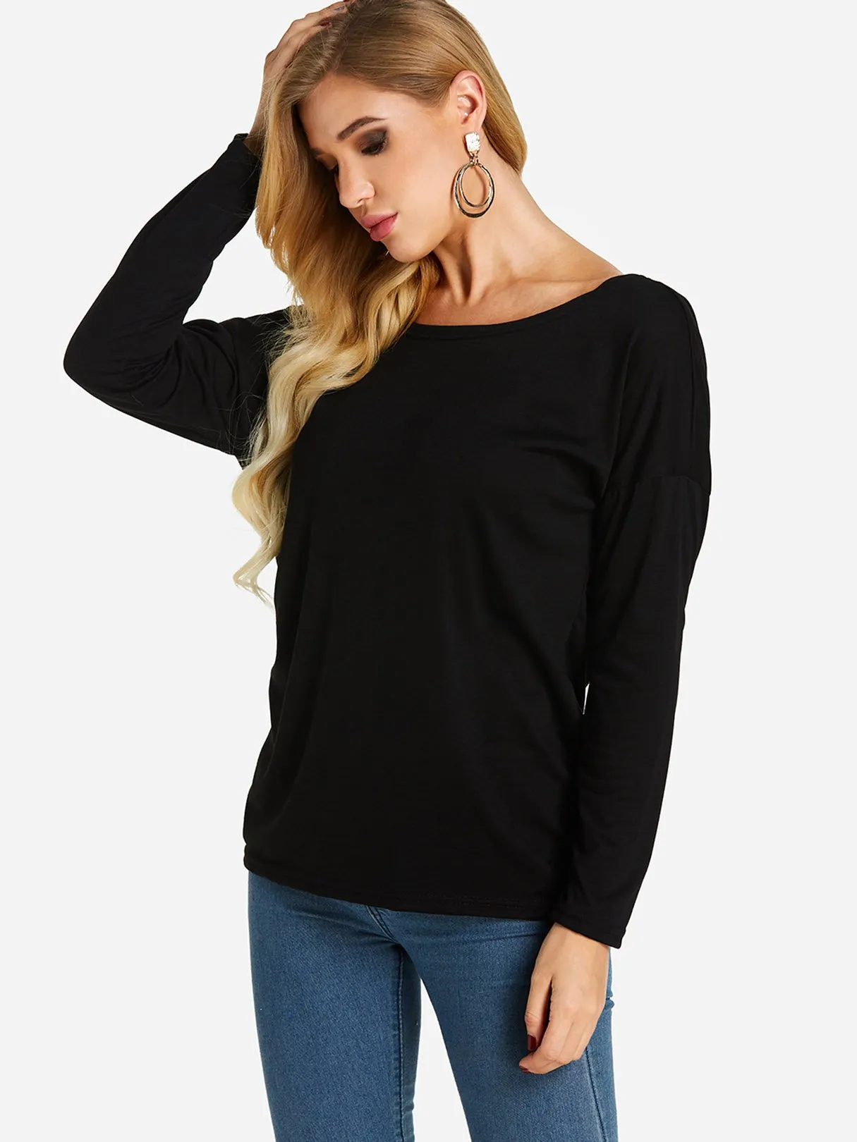 Custom Crew Neck Plain Backless Long Sleeve T-Shirts