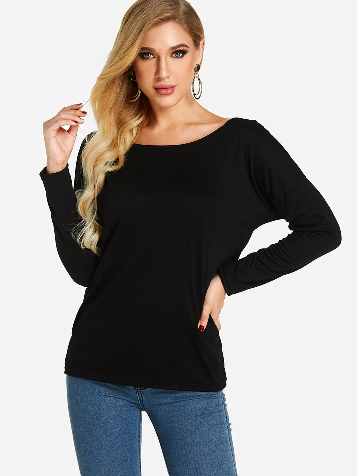 Custom Crew Neck Plain Backless Long Sleeve T-Shirts