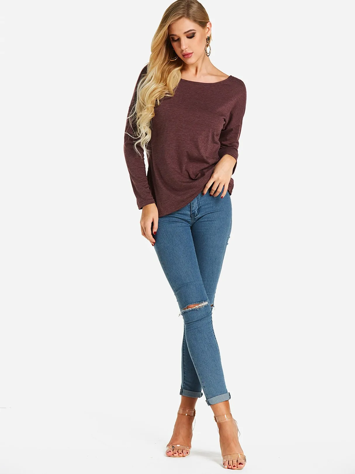 Custom Crew Neck Plain Backless Long Sleeve T-Shirts