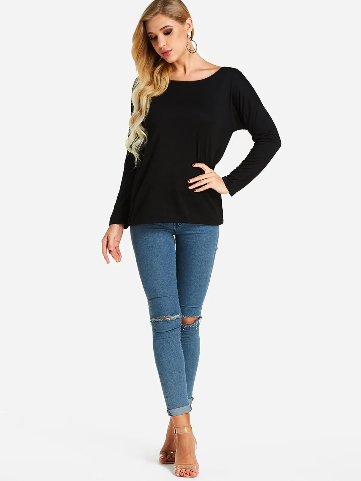 Custom Crew Neck Plain Backless Long Sleeve T-Shirts