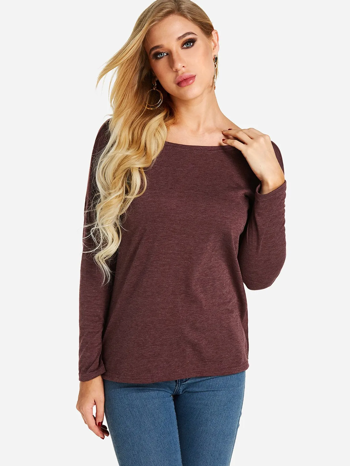 Custom Crew Neck Plain Backless Long Sleeve T-Shirts