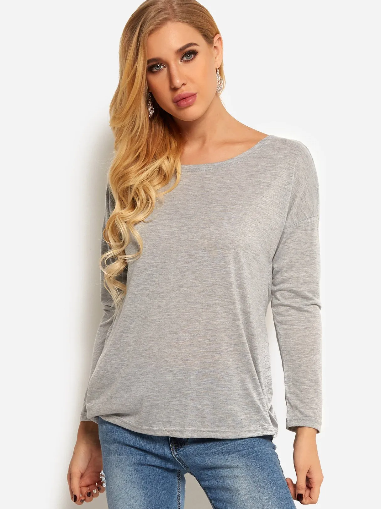 Custom Crew Neck Plain Backless Long Sleeve T-Shirts