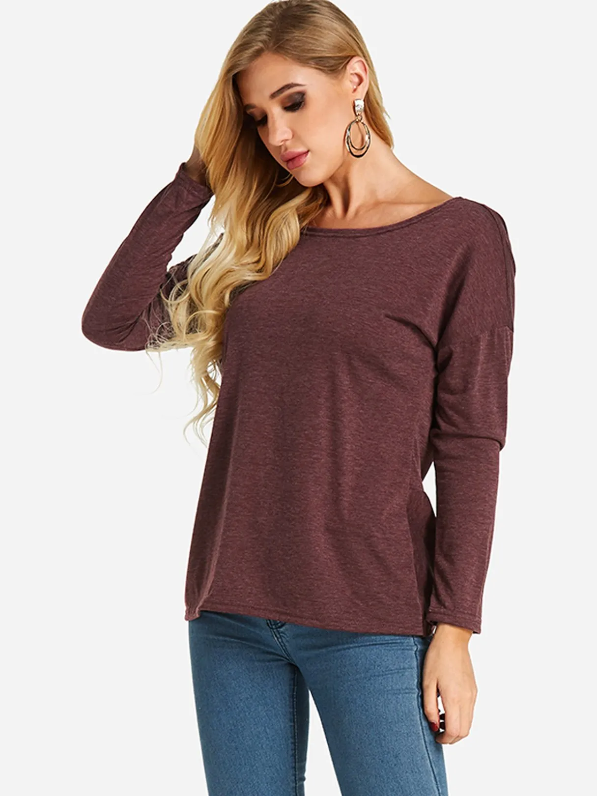 Custom Crew Neck Plain Backless Long Sleeve T-Shirts