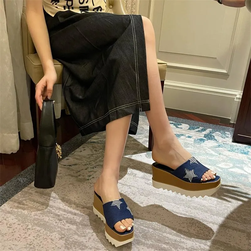 Denim Stars Waterproof Platform Sandals