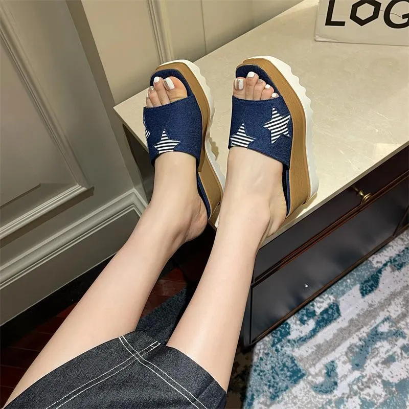 Denim Stars Waterproof Platform Sandals