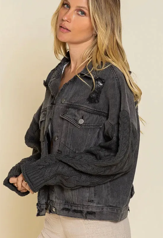 Denim Sweater Jacket - Black Charcoal