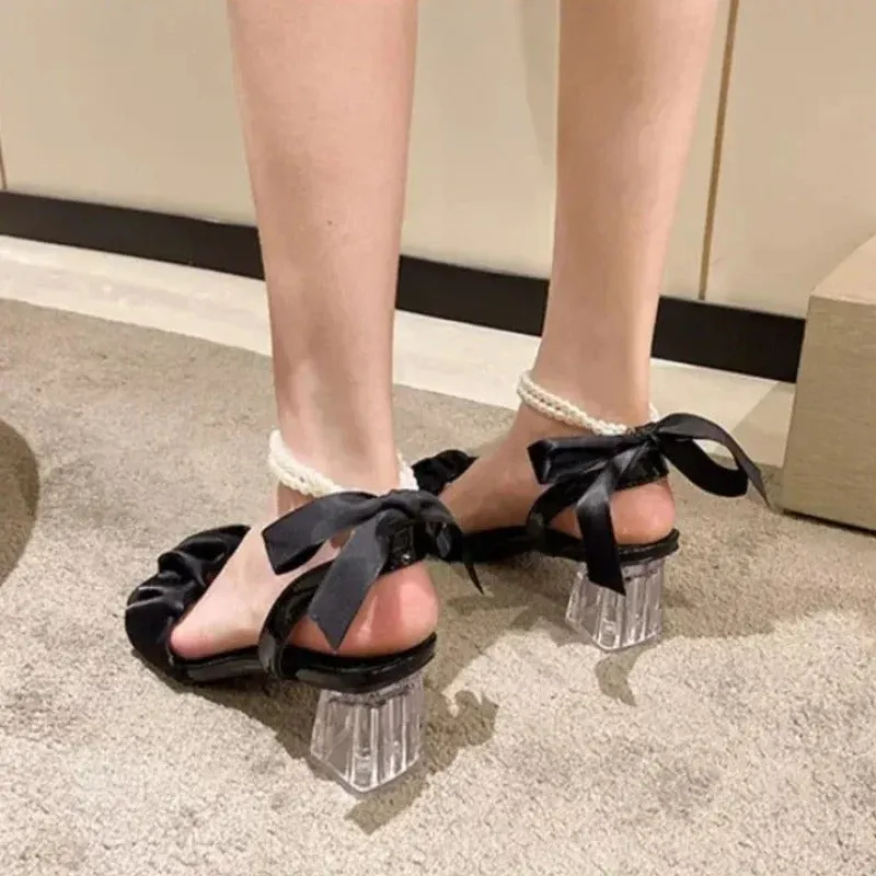 Elegant Pearl-Embellished Open-Toe Sandals for Women