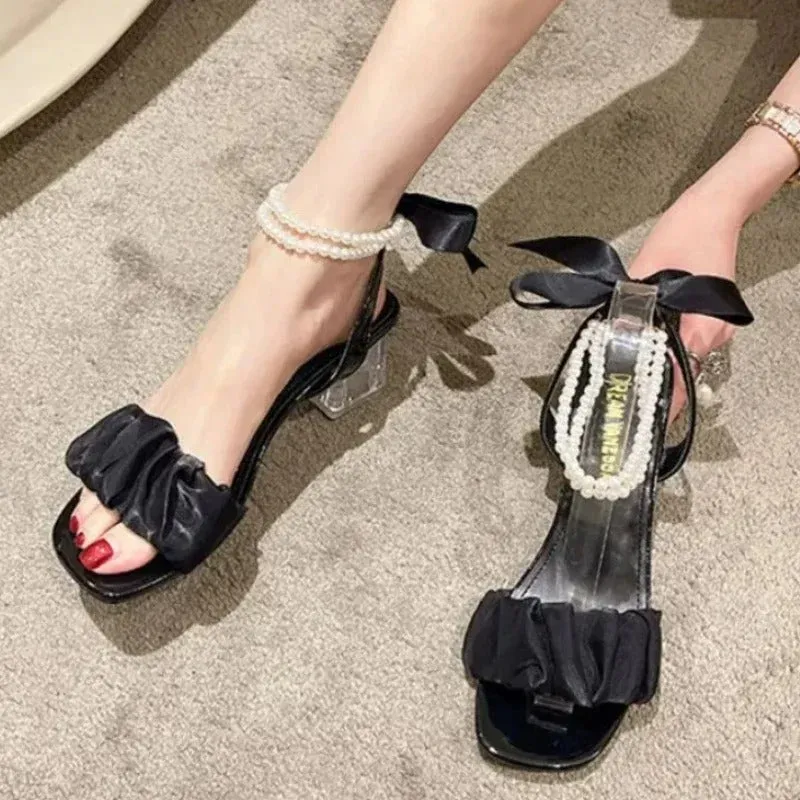 Elegant Pearl-Embellished Open-Toe Sandals for Women