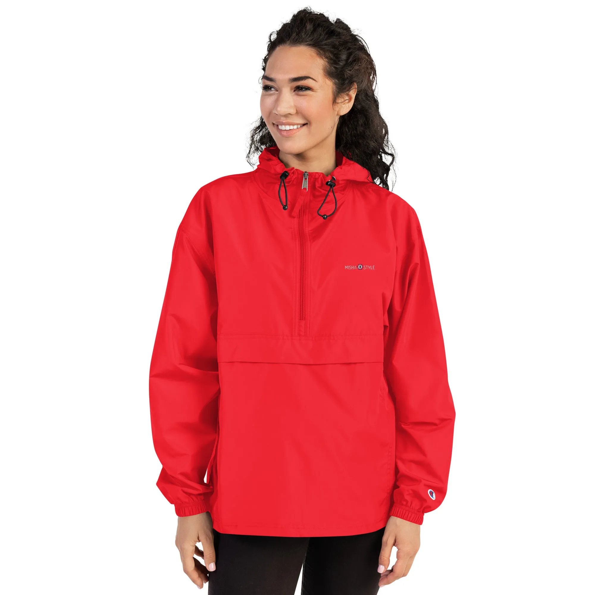 Embroidered Champion Packable Women Jacket - Red