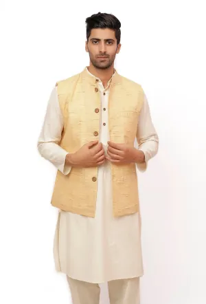 Fawn Creme Matka Silk Nehru Jacket