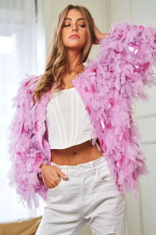 Fluffy Tiered Ruffle Long Sleeve Party Jacket