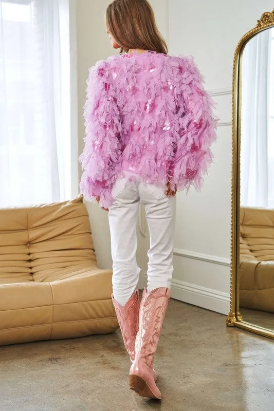 Fluffy Tiered Ruffle Long Sleeve Party Jacket