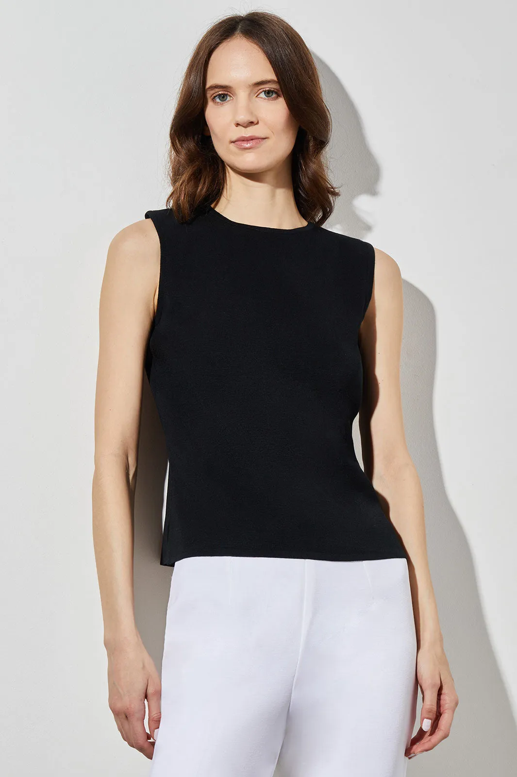 High-Neck Knit Tank, Black