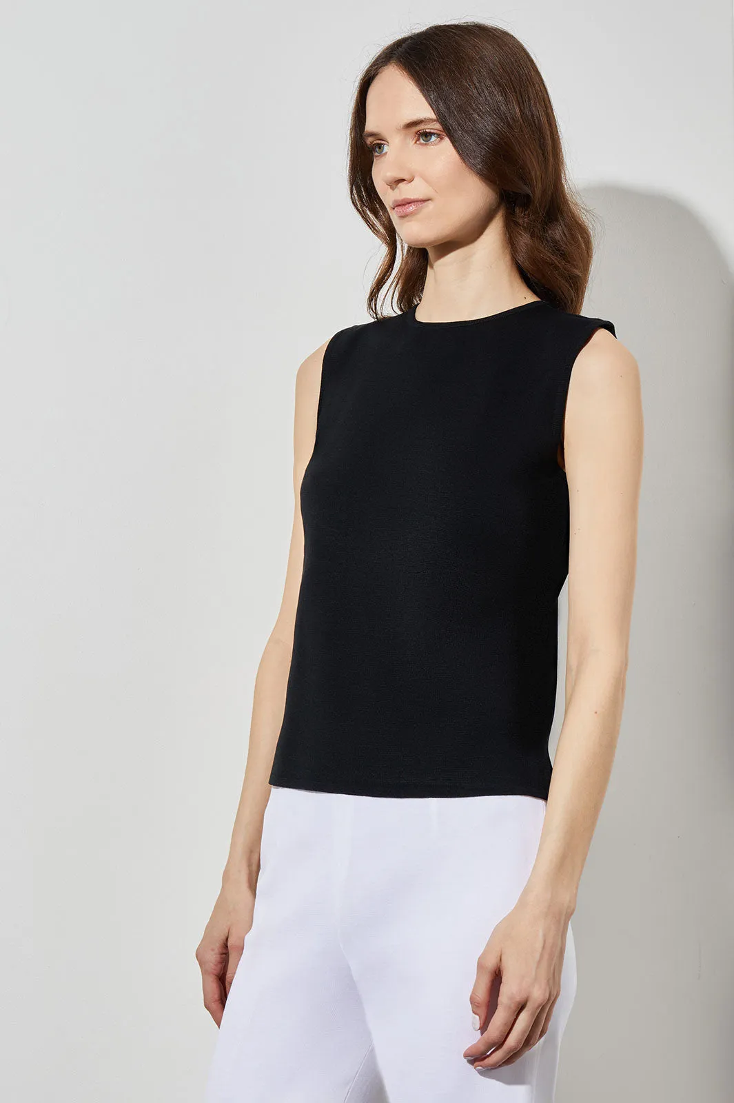 High-Neck Knit Tank, Black