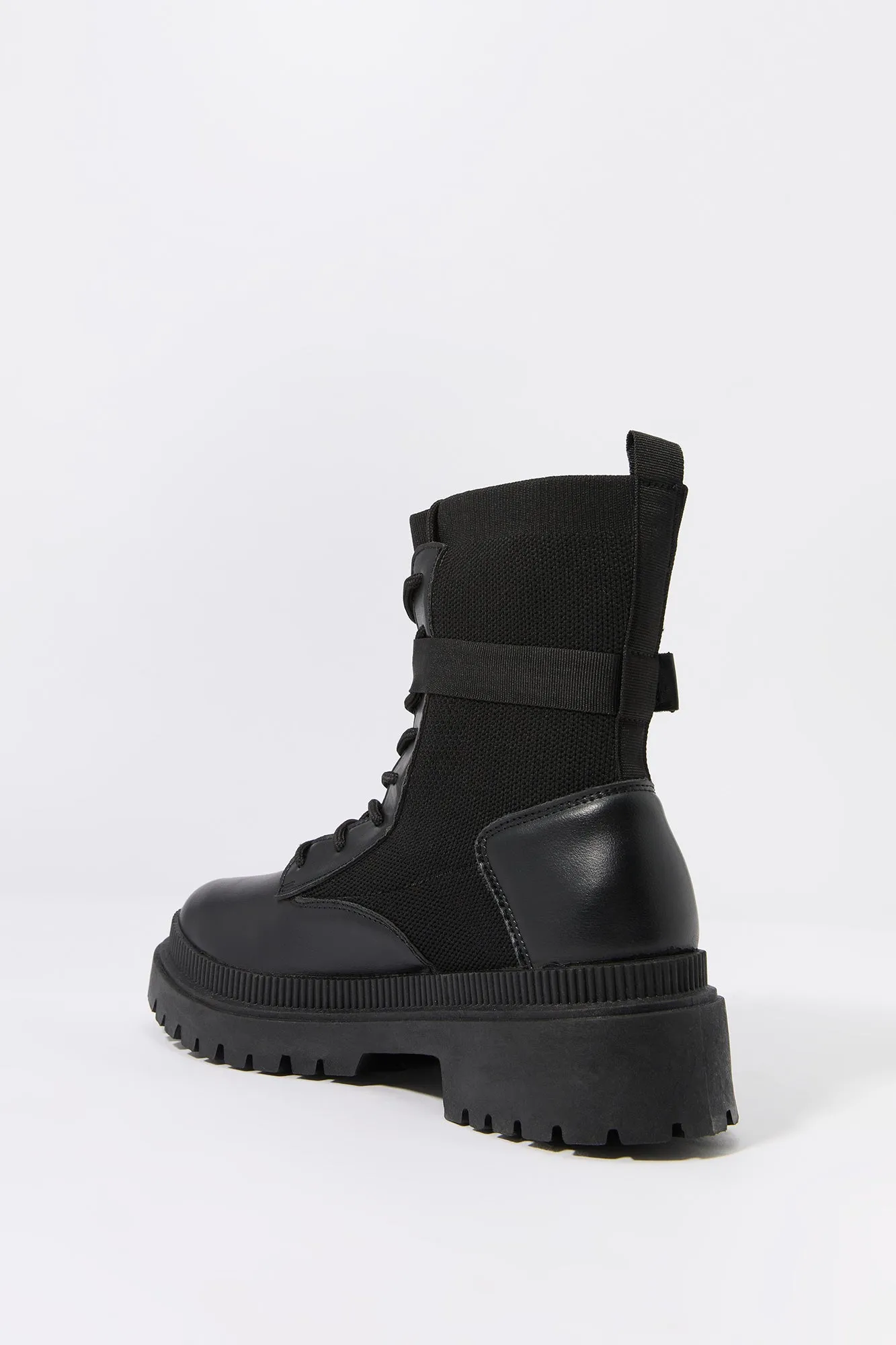 Lace Up Buckled Boot