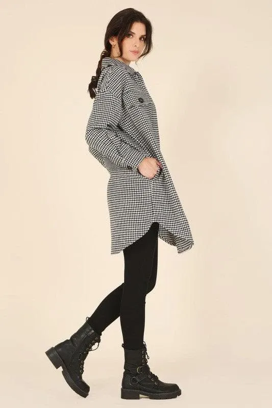 LILOU Black and White Hound Tooth Long Shacket