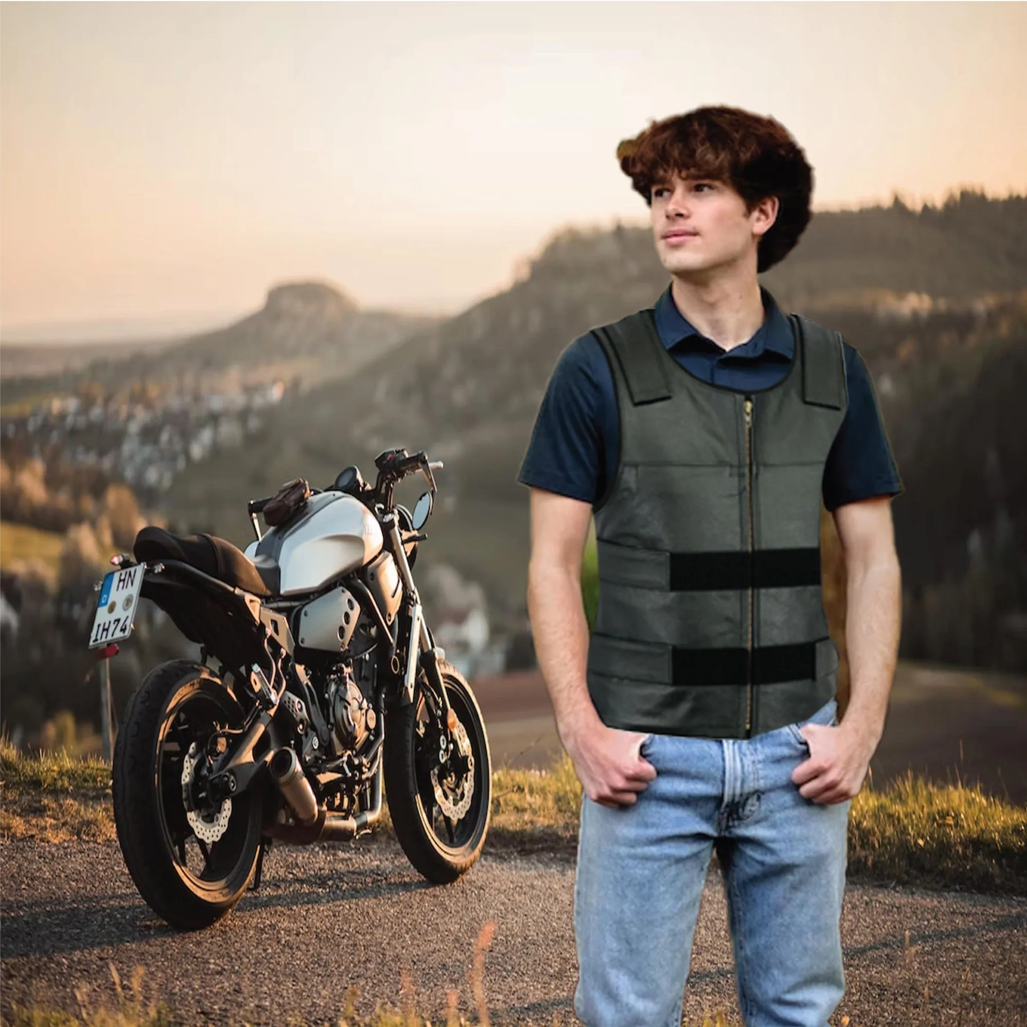 Men Bullet Proof style Leather Motorcycle Vest for bikers Club Tactical Vest