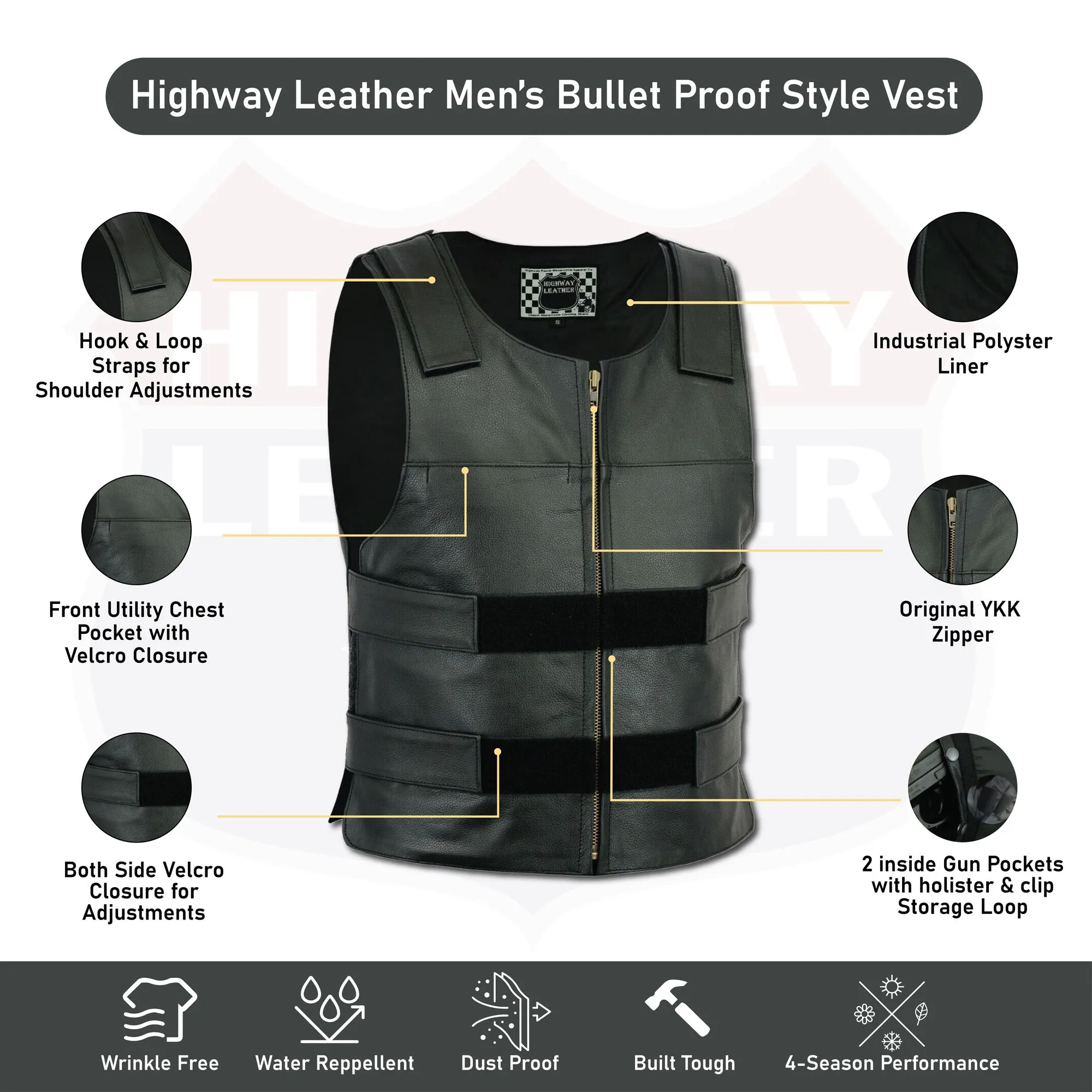 Men Bullet Proof style Leather Motorcycle Vest for bikers Club Tactical Vest