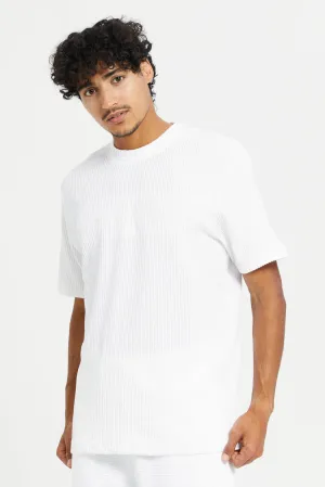 Men White Jacquard Short Sleeve T-Shirt