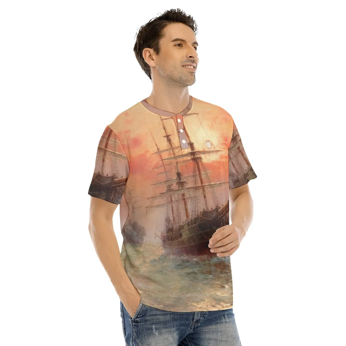 Men's Short Sleeve T-shirt With Button Closure #y212