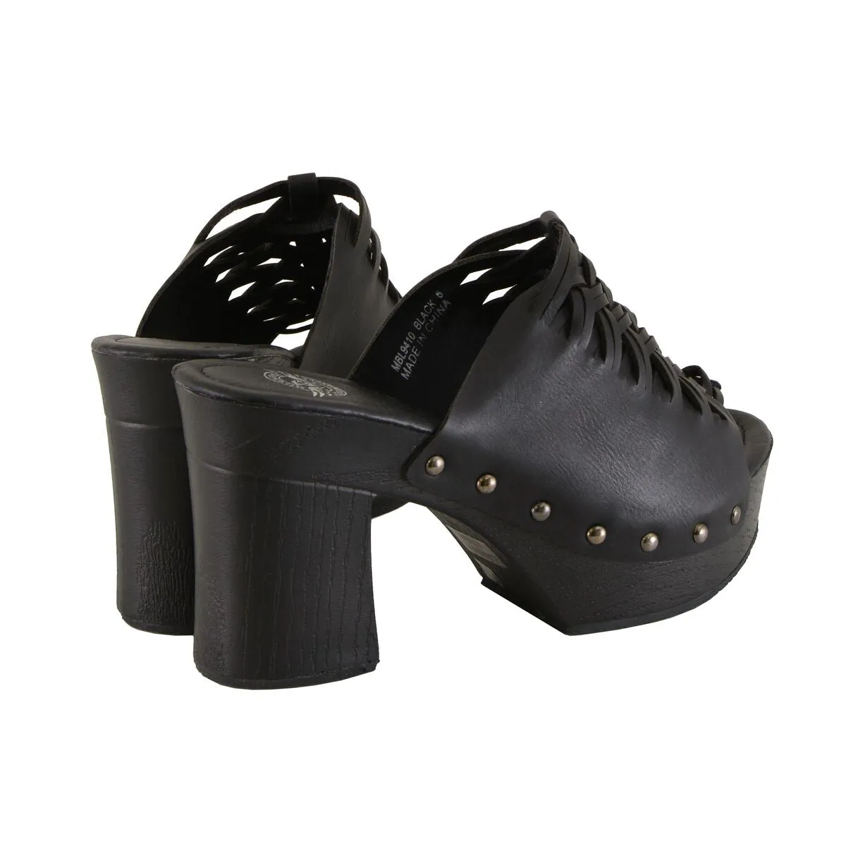 Milwaukee Leather MBL9410 Women's Black Open Toe Platform Wedges with Studs