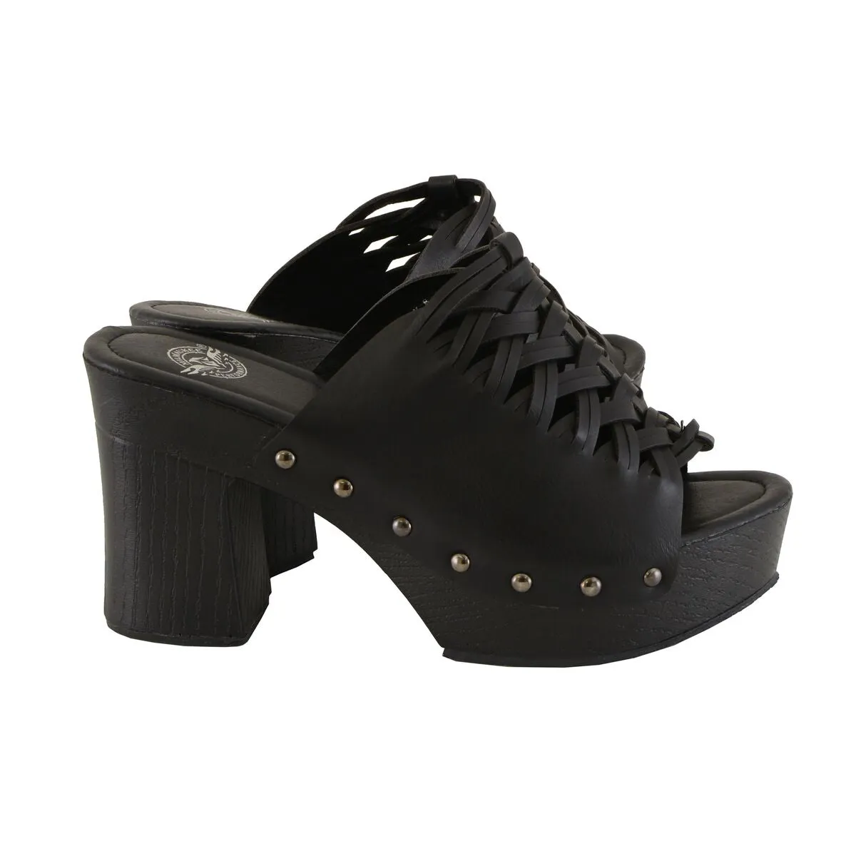 Milwaukee Leather MBL9410 Women's Black Open Toe Platform Wedges with Studs