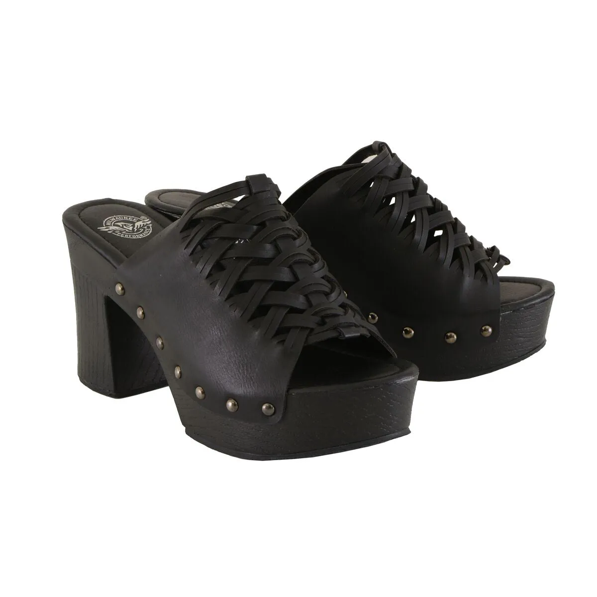 Milwaukee Leather MBL9410 Women's Black Open Toe Platform Wedges with Studs