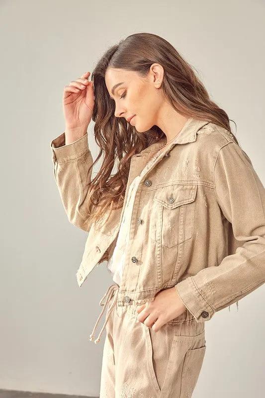 Mustard Seed Color Denim Jacket in Washed Taupe or Iris