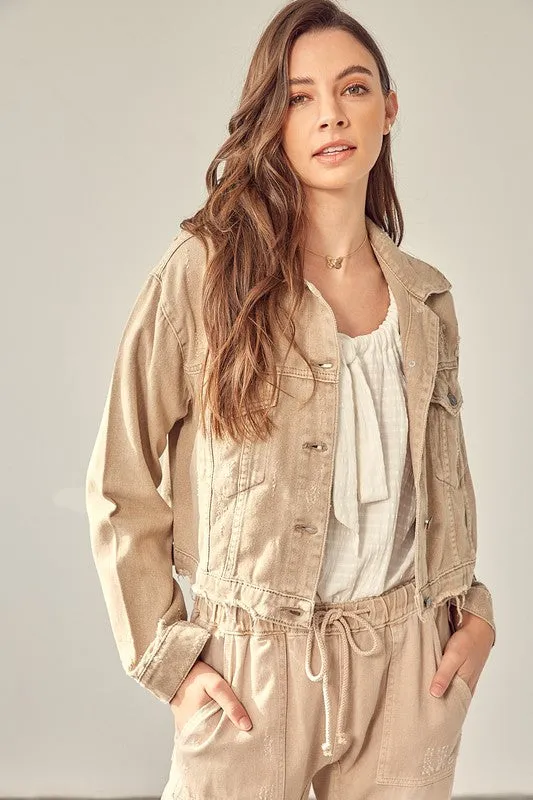 Mustard Seed Color Denim Jacket in Washed Taupe or Iris