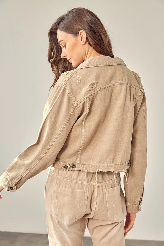 Mustard Seed Color Denim Jacket in Washed Taupe or Iris