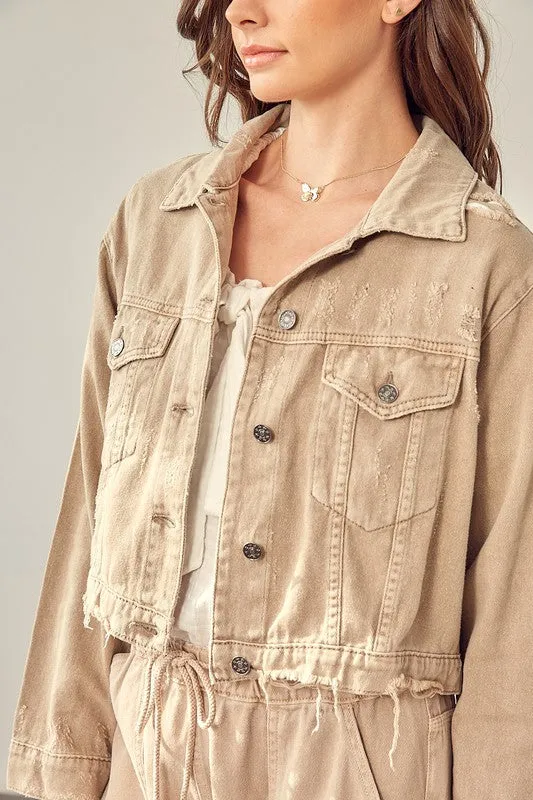 Mustard Seed Color Denim Jacket in Washed Taupe or Iris