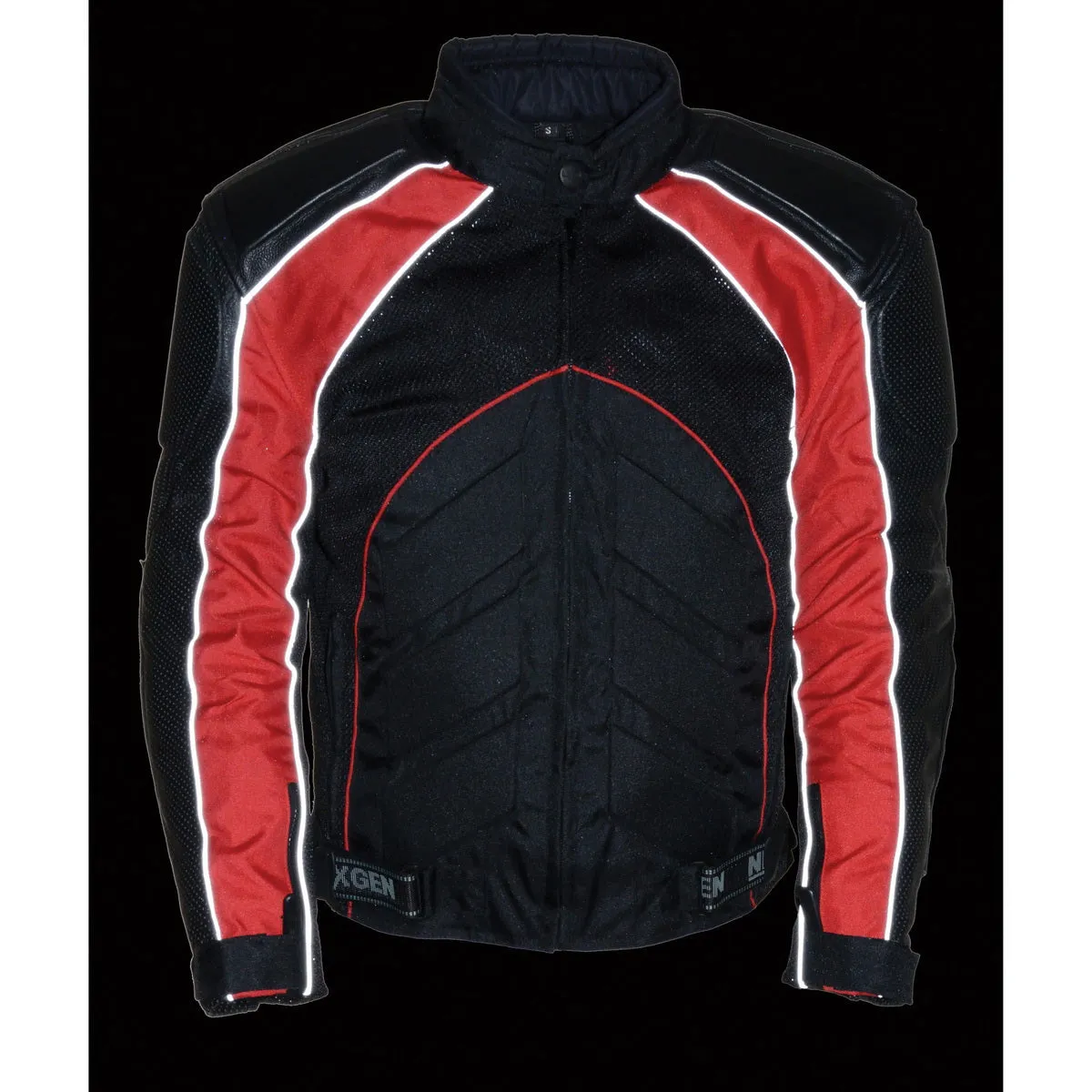 NexGen SH2153 Men's Combo Black and Red CE Armored Leather and Textile with Mesh Motorcycle Jacket