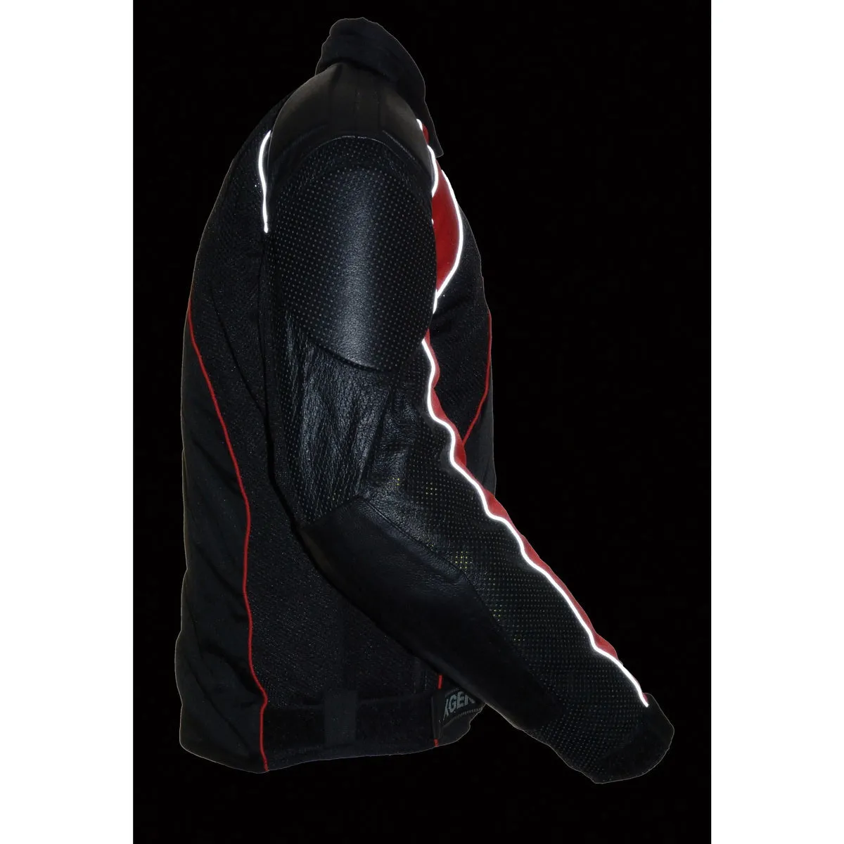 NexGen SH2153 Men's Combo Black and Red CE Armored Leather and Textile with Mesh Motorcycle Jacket