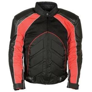 NexGen SH2153 Men's Combo Black and Red CE Armored Leather and Textile with Mesh Motorcycle Jacket