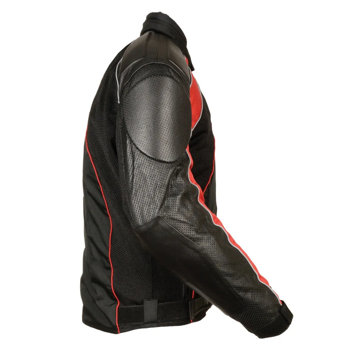 NexGen SH2153 Men's Combo Black and Red CE Armored Leather and Textile with Mesh Motorcycle Jacket