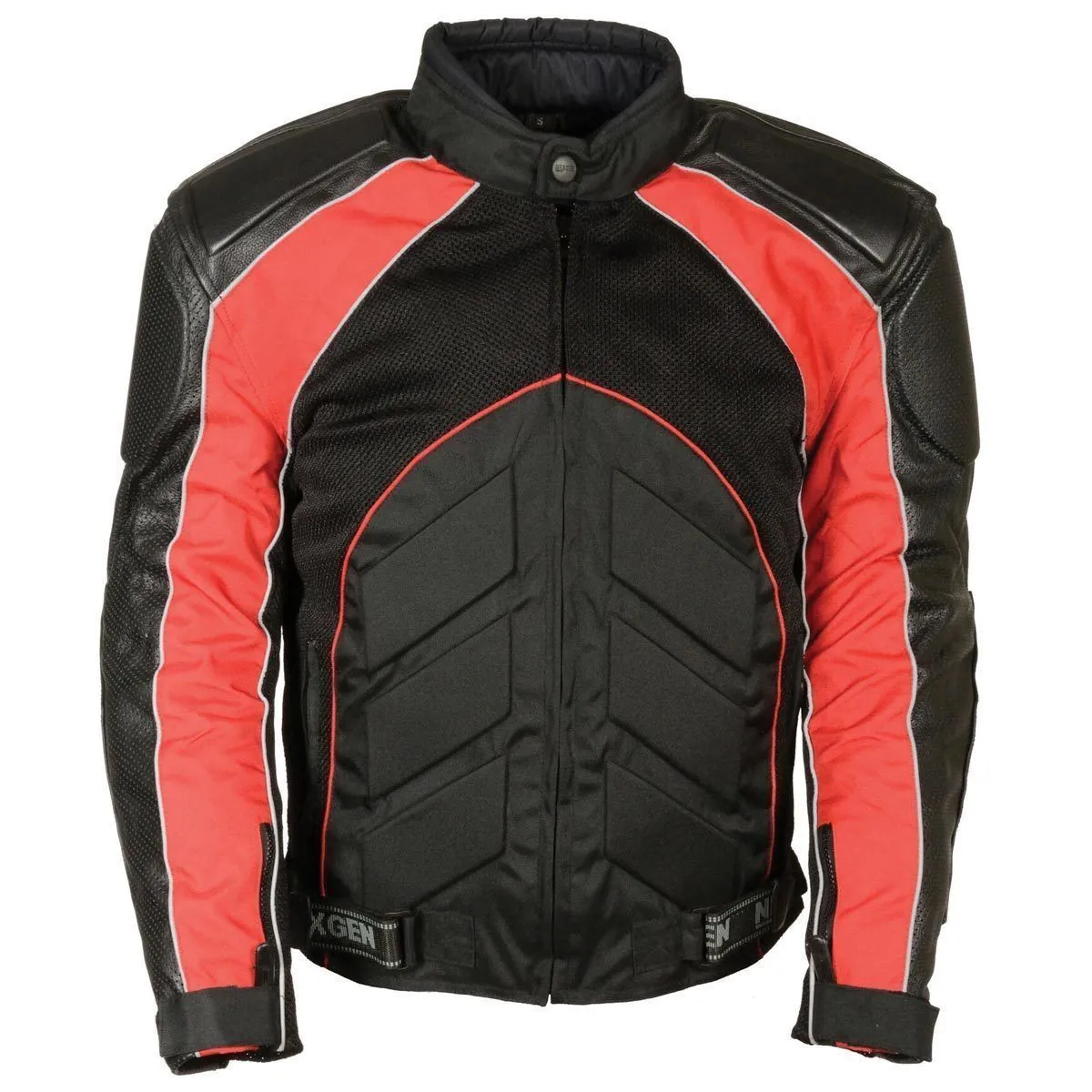 NexGen SH2153 Men's Combo Black and Red CE Armored Leather and Textile with Mesh Motorcycle Jacket