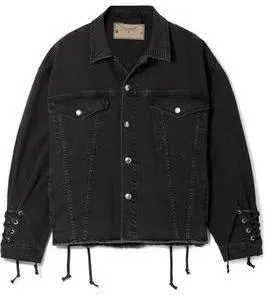 Oversized Lace-up Frayed Denim Jacket