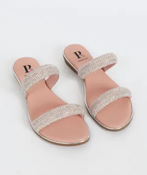 Pink Rhinestone Embellished Summer Sandals